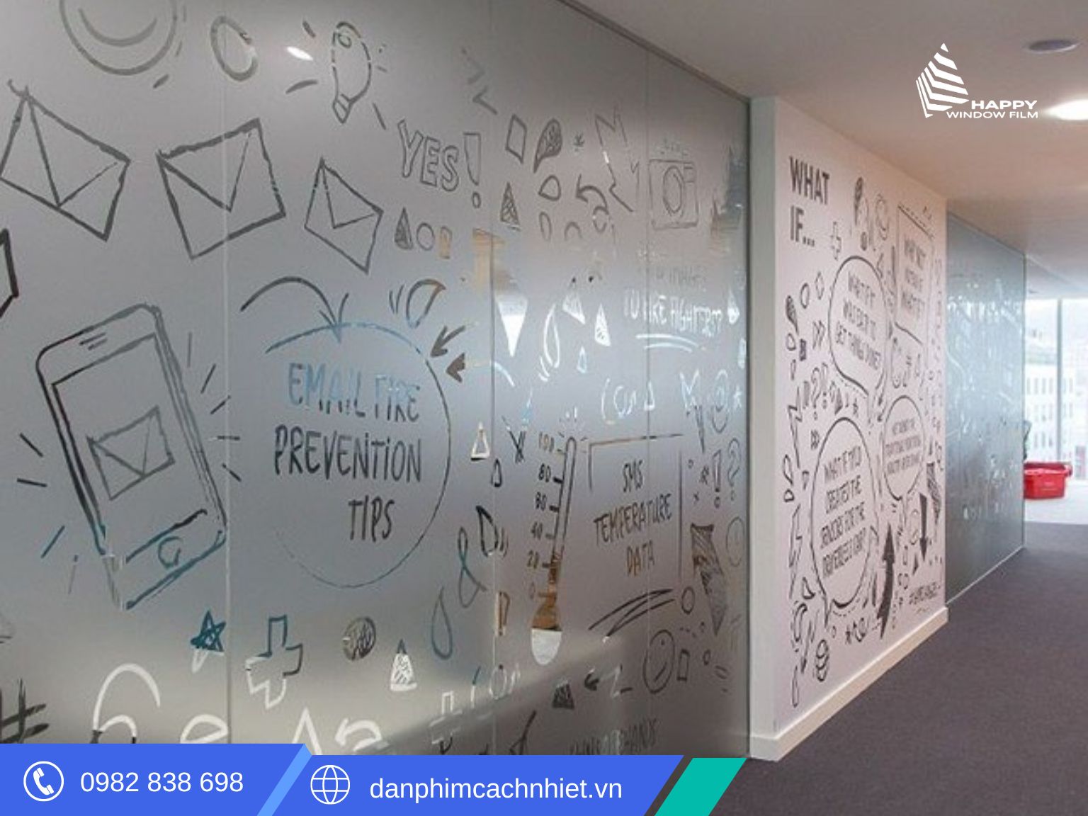Dán decal mờ kính văn phòng cắt chữ, in logo